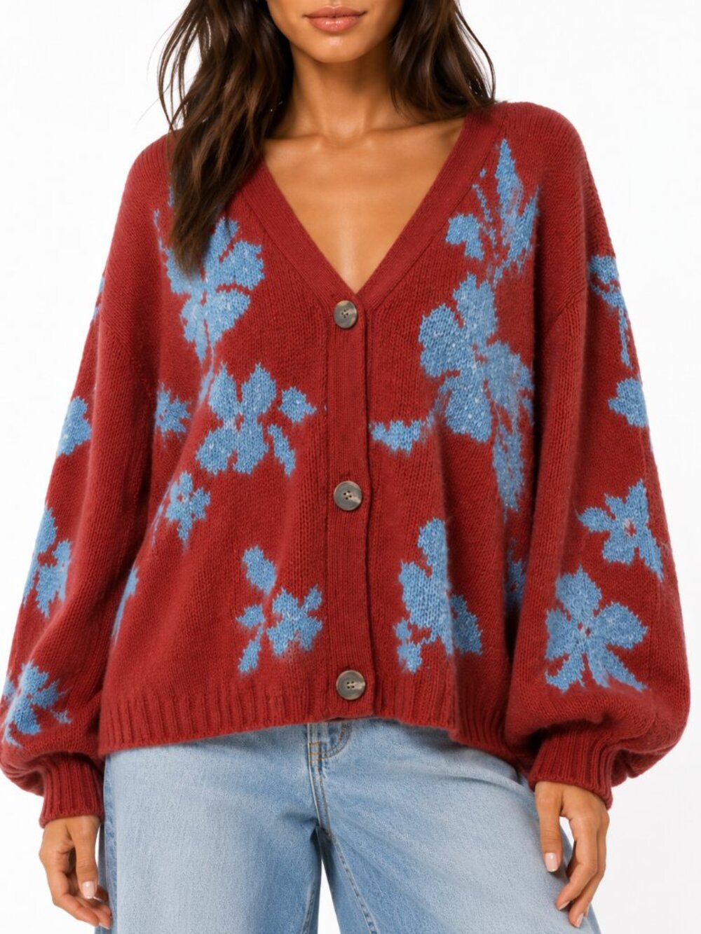 Sundance Balloon Sleeve Floral Cardigan Sweater - Picture 11 of 11
